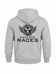 Grey Unisex Fluffy Nuclear Races Zip Hoodie