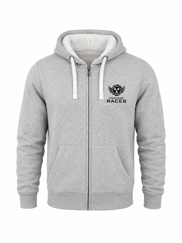 Grey Unisex Fluffy Nuclear Races Zip Hoodie